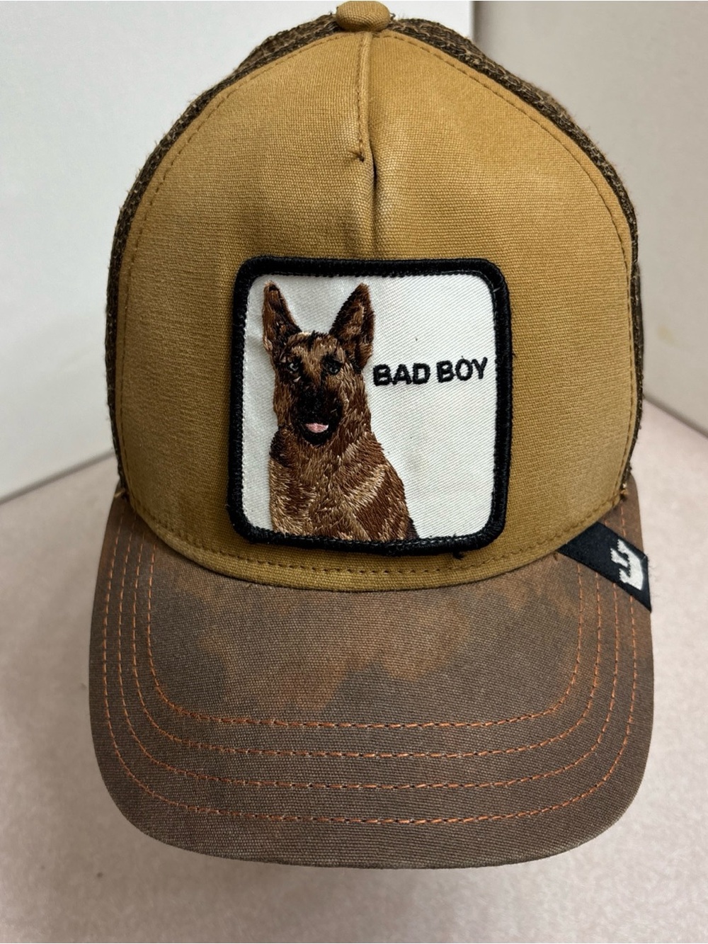 Goorin Bros BAD BOY German Shepherd Dog Hat Cap SnapBack Mesh Trucker DISTRESSED